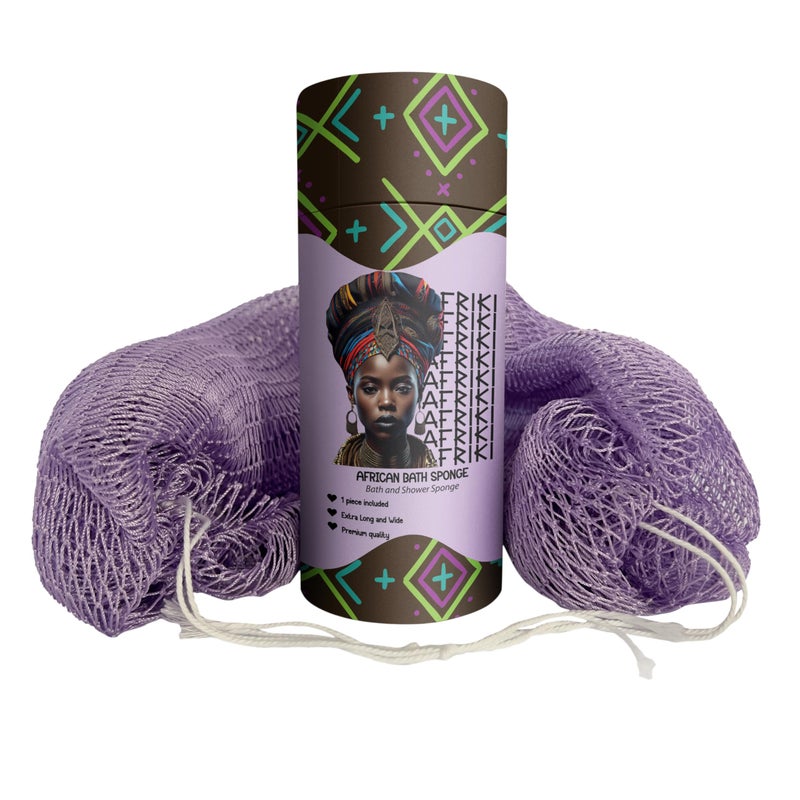 AFRIKI African Net Sponge  Authentic African Exfoliating Sponge  Black Owned  Back Scrubber  45 inch Long for Normal to Sensitive Skin  for Daily use  Original Collection - Image 1